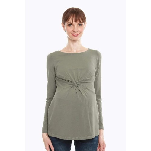 Darby Bamboo Cotton Long Sleeve Nursing Top Olive Green